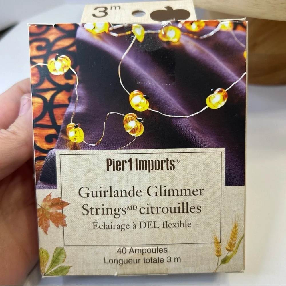 NIB Pier 1 Imports Halloween 10ft Pumpkin Glimmer Strings 40 Flexible LED Lights